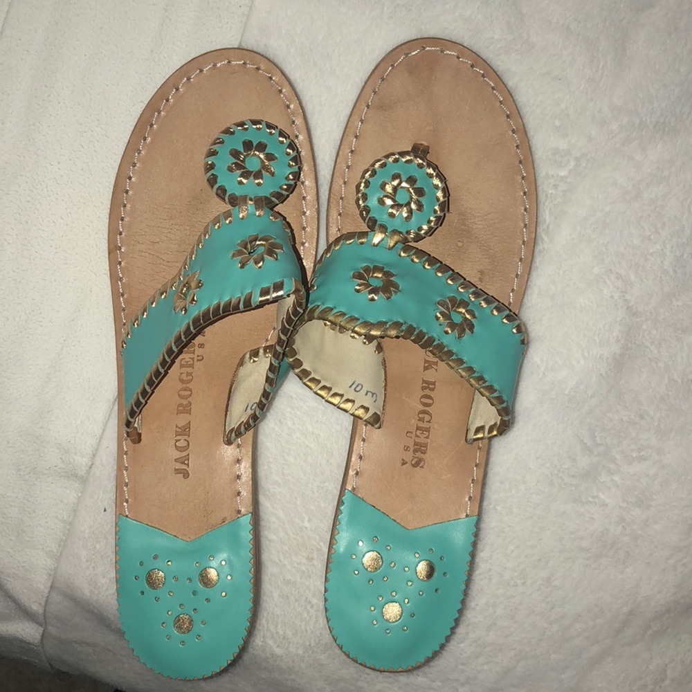 JACK ROGERS aqua/gold shoes